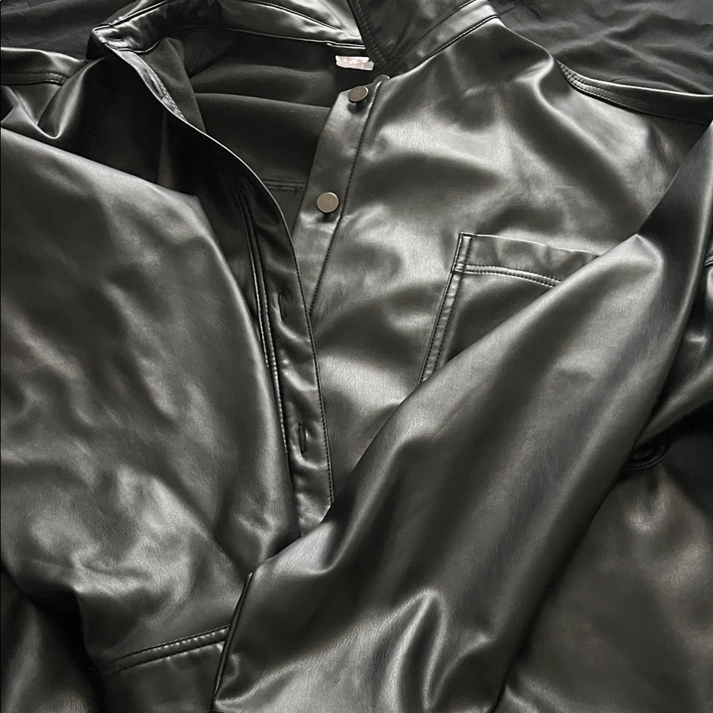 No Boundaries Black Faux Leather Shirt Jacket
